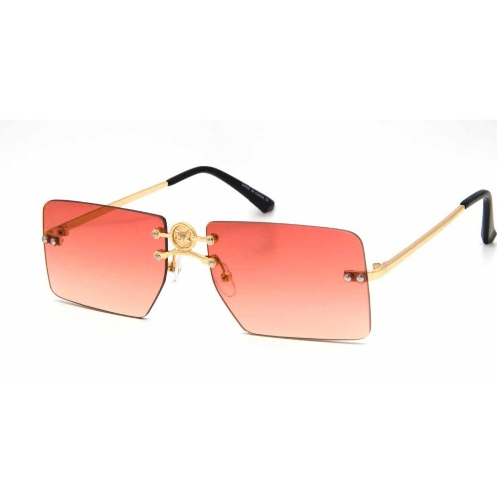 Rimless Sunglasses Women Rectangle Fashion Shades Trendy Eyewear Pink Lens Gafas